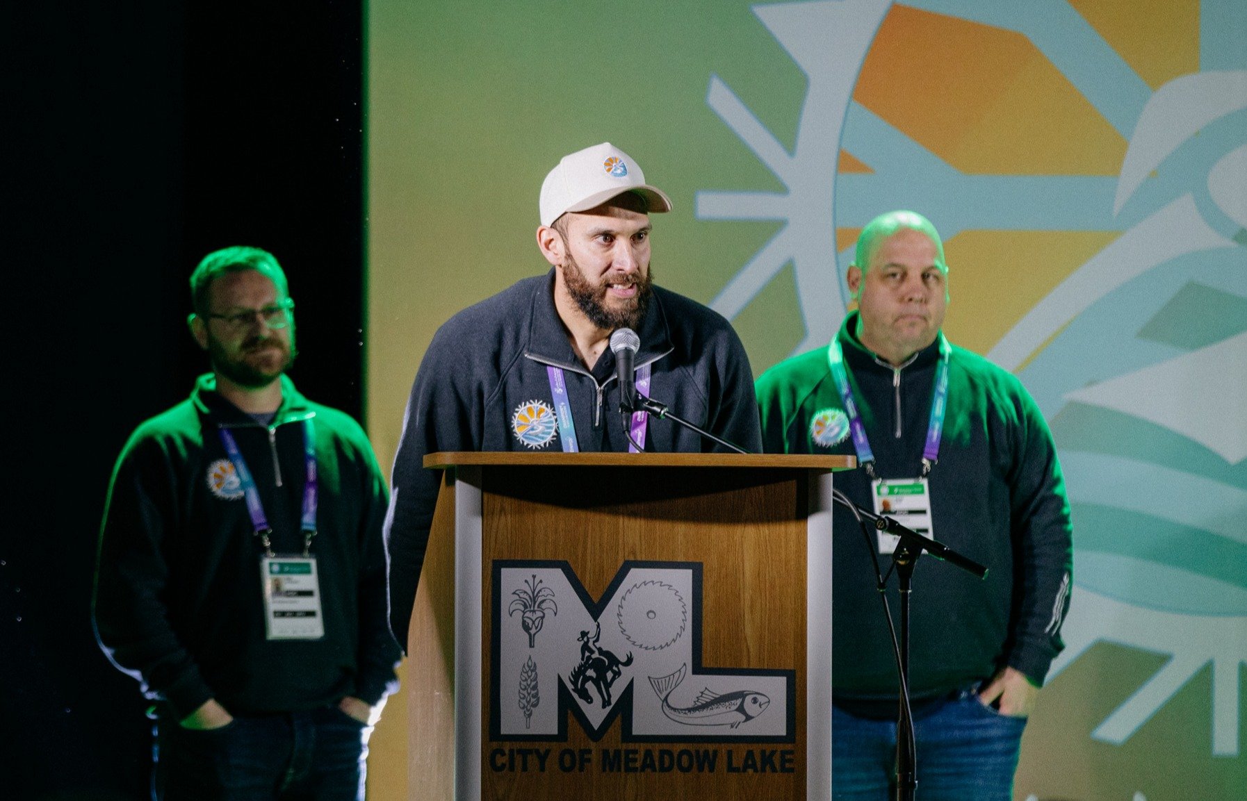 Former NHLer and 2026 Saskatchewan Winter Games co-chair Dwight King speaks during the opening ceremony at the Meadow Lake Co-op Centre on Sunday, Feb. 15, 2026.