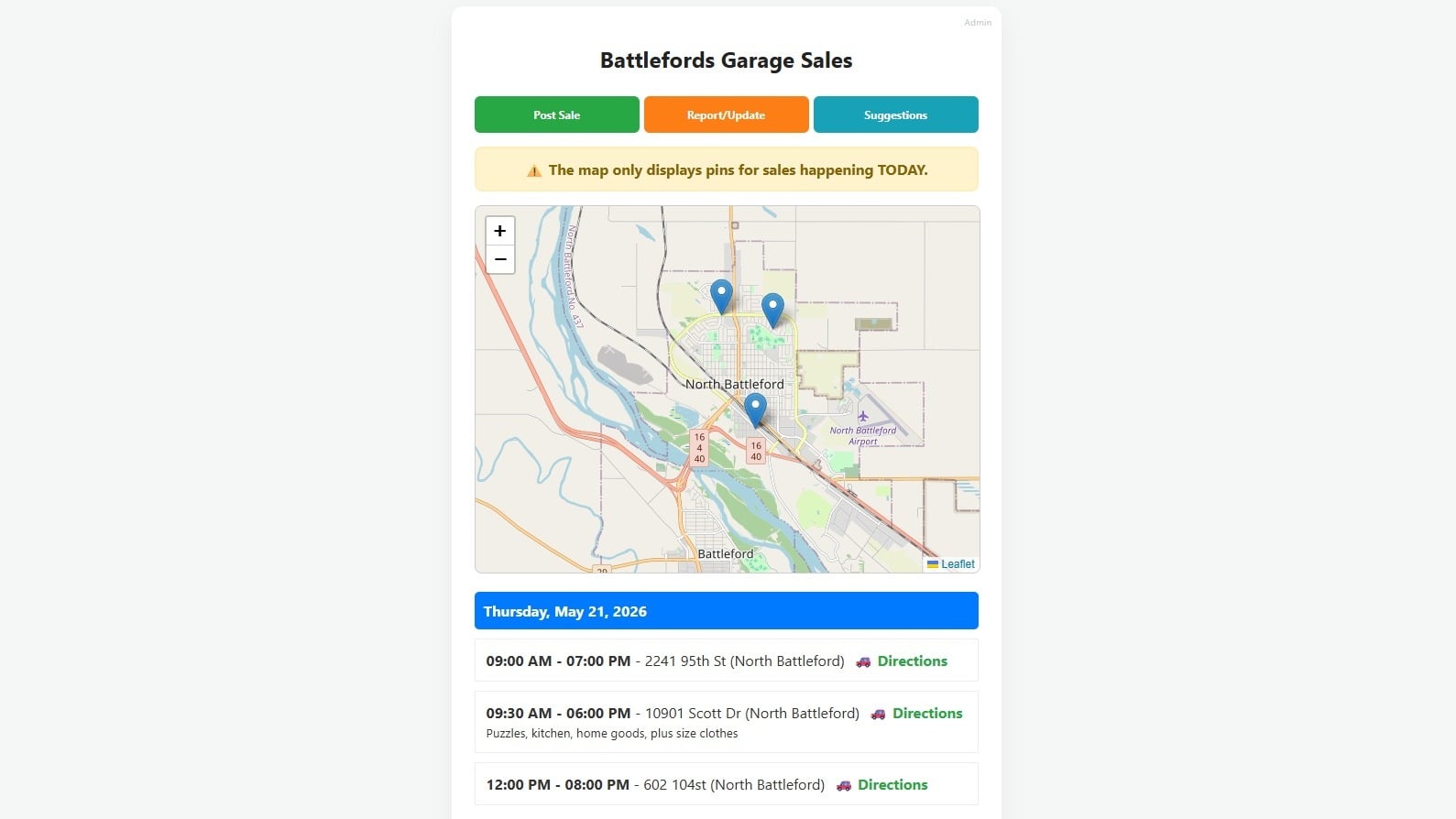 Battlefords Garage Sales website.