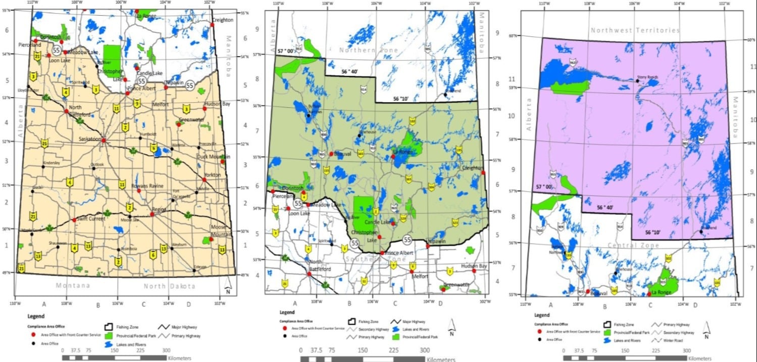A map of the Southern, Central, and Northern Zones.