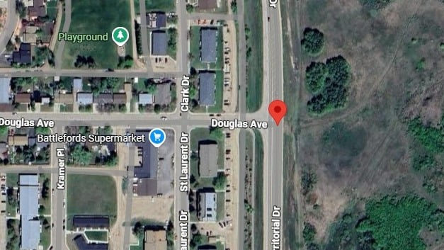 Intersection of Douglas Avenue and Territorial Drive in North Battleford.