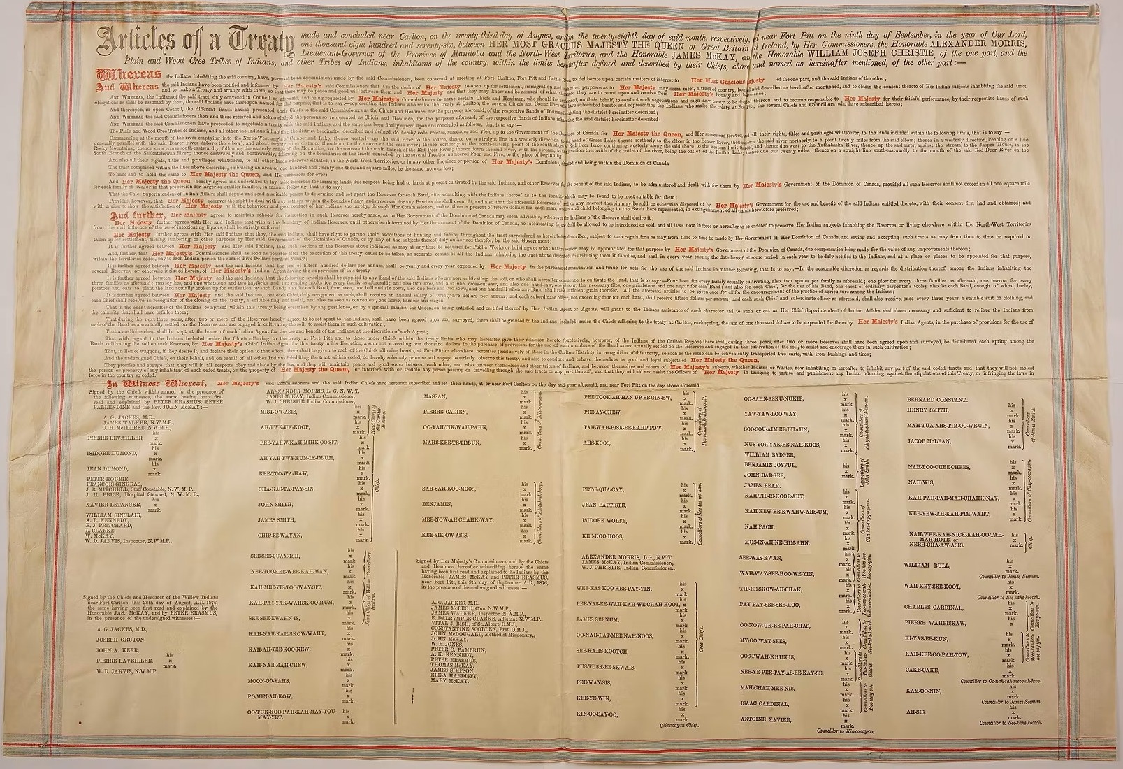 A copy of Treaty 6 and the signatories.