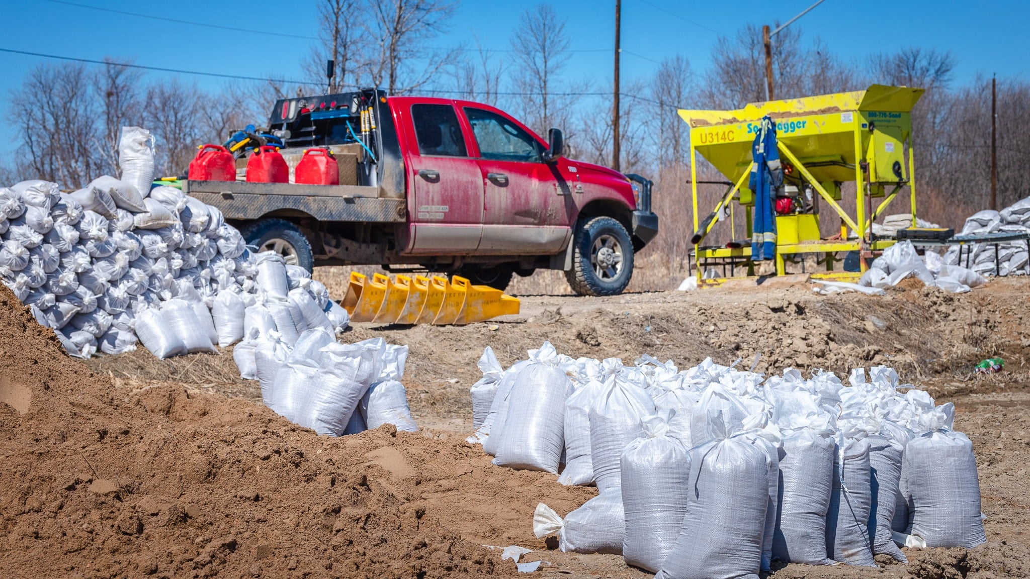 Sandbags waiting to be used at Shoal Lake.