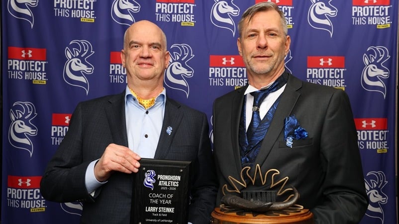 Left to right: University of Lethbridge Chancellor Terry Whitehead and Larry Steinke