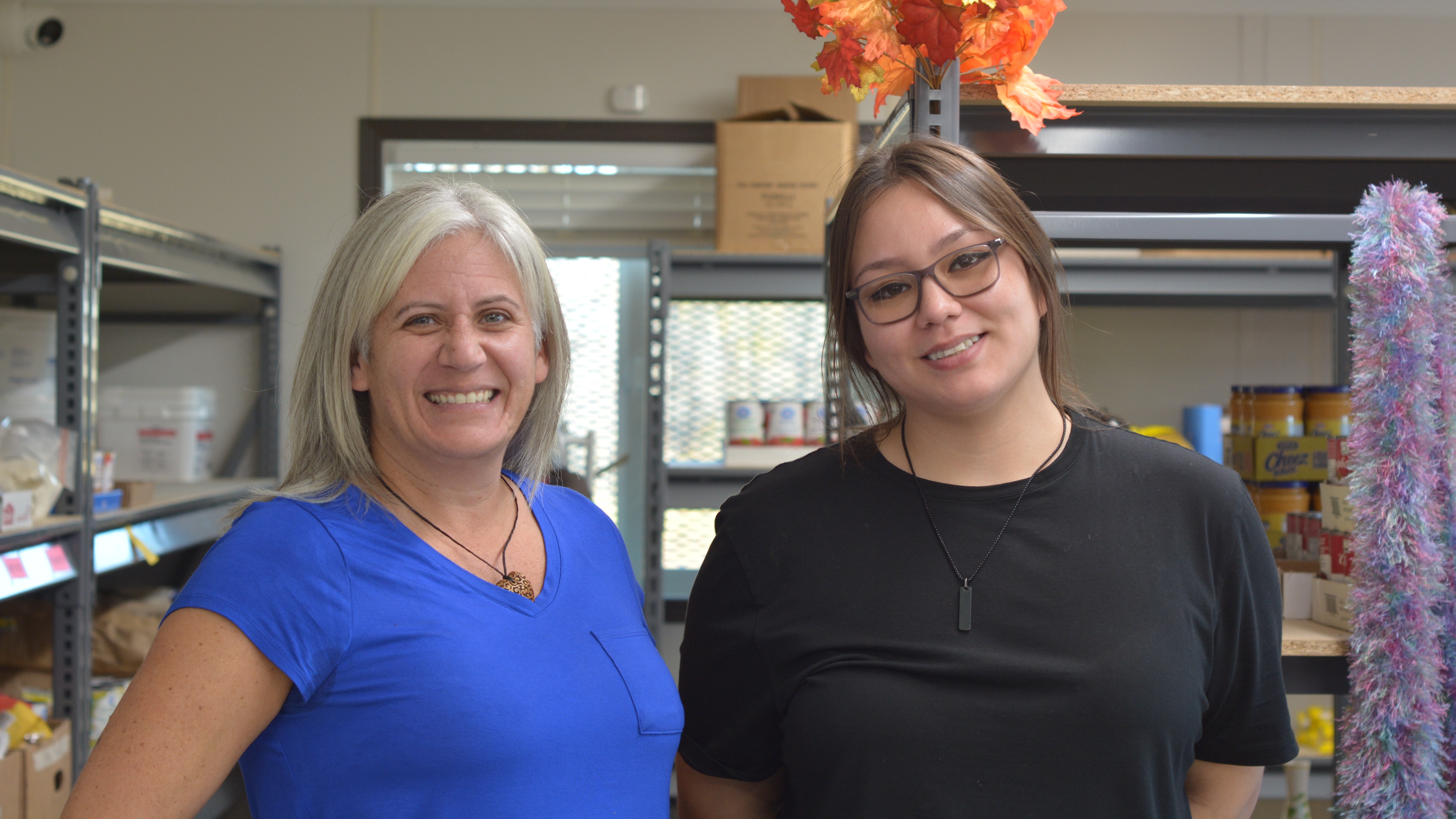 Heather O'Neill (left) and Maria, pantry assistant, in the Red Pheasant Cree Nation Community Pantry.