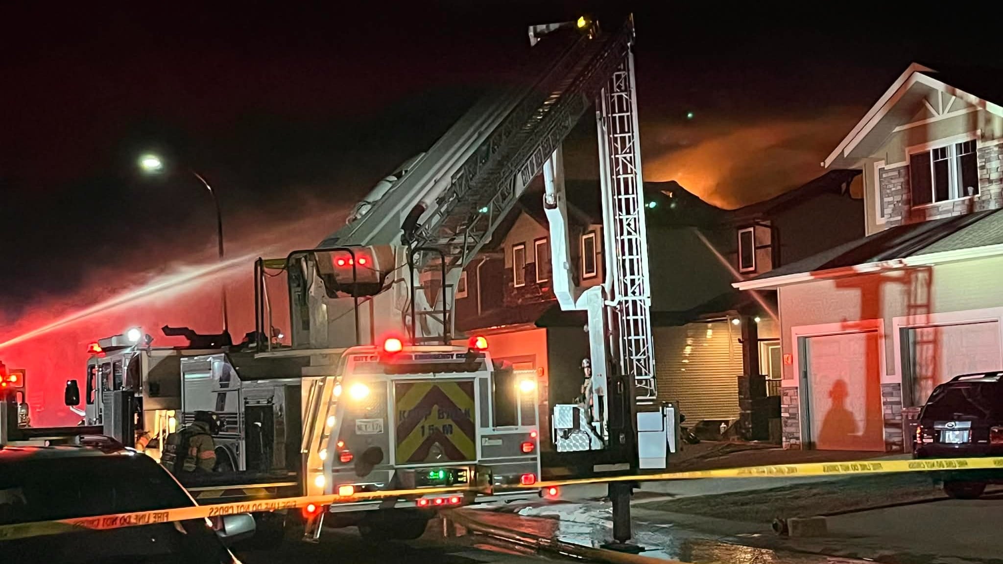 Red Deer fire cews battle a blaze at a home on Truant Crescent Saturday, April 11, 2026.