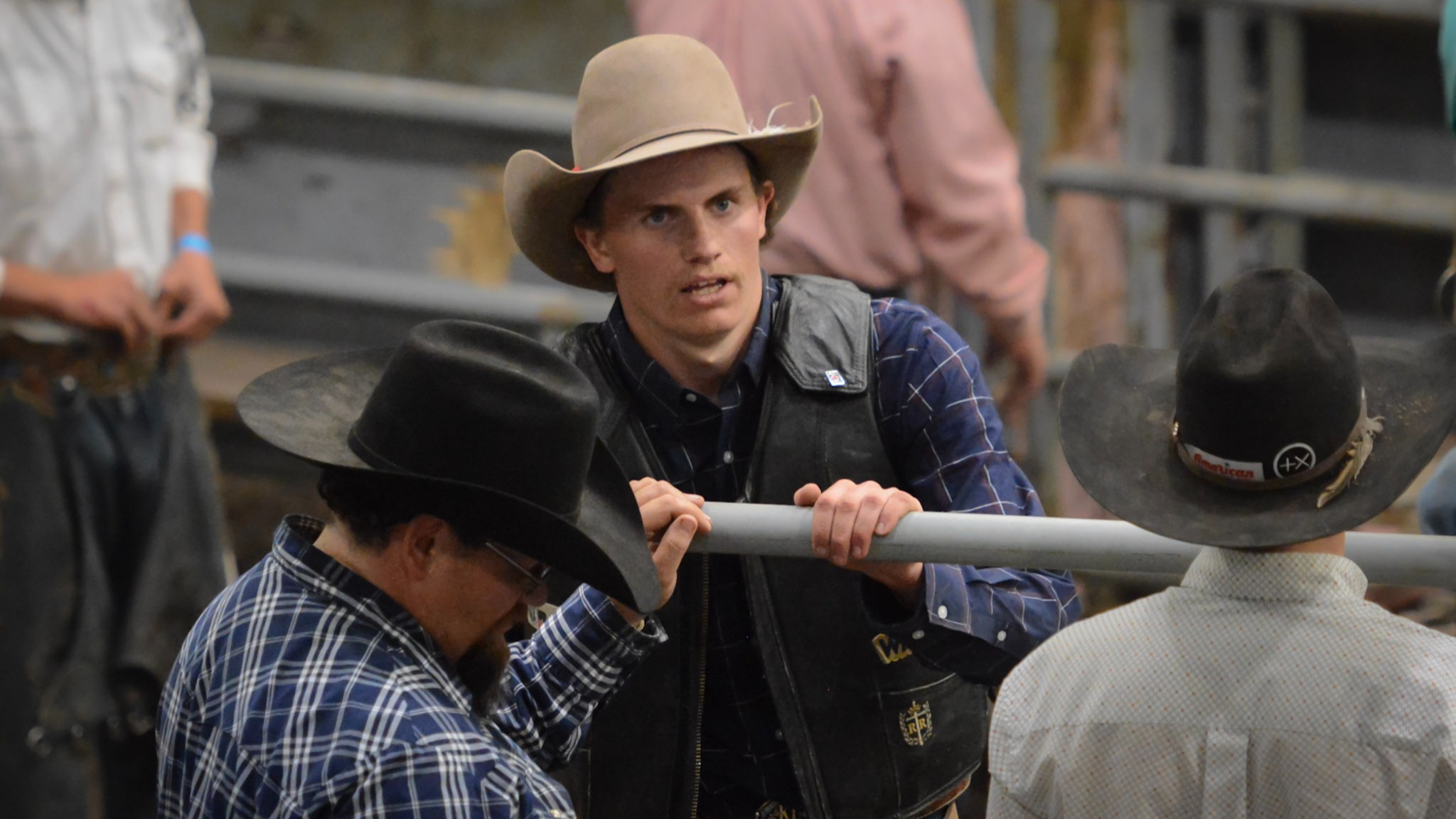 Quinn Tallmadge prepares for his ride at the Meadow Lake Stampede.