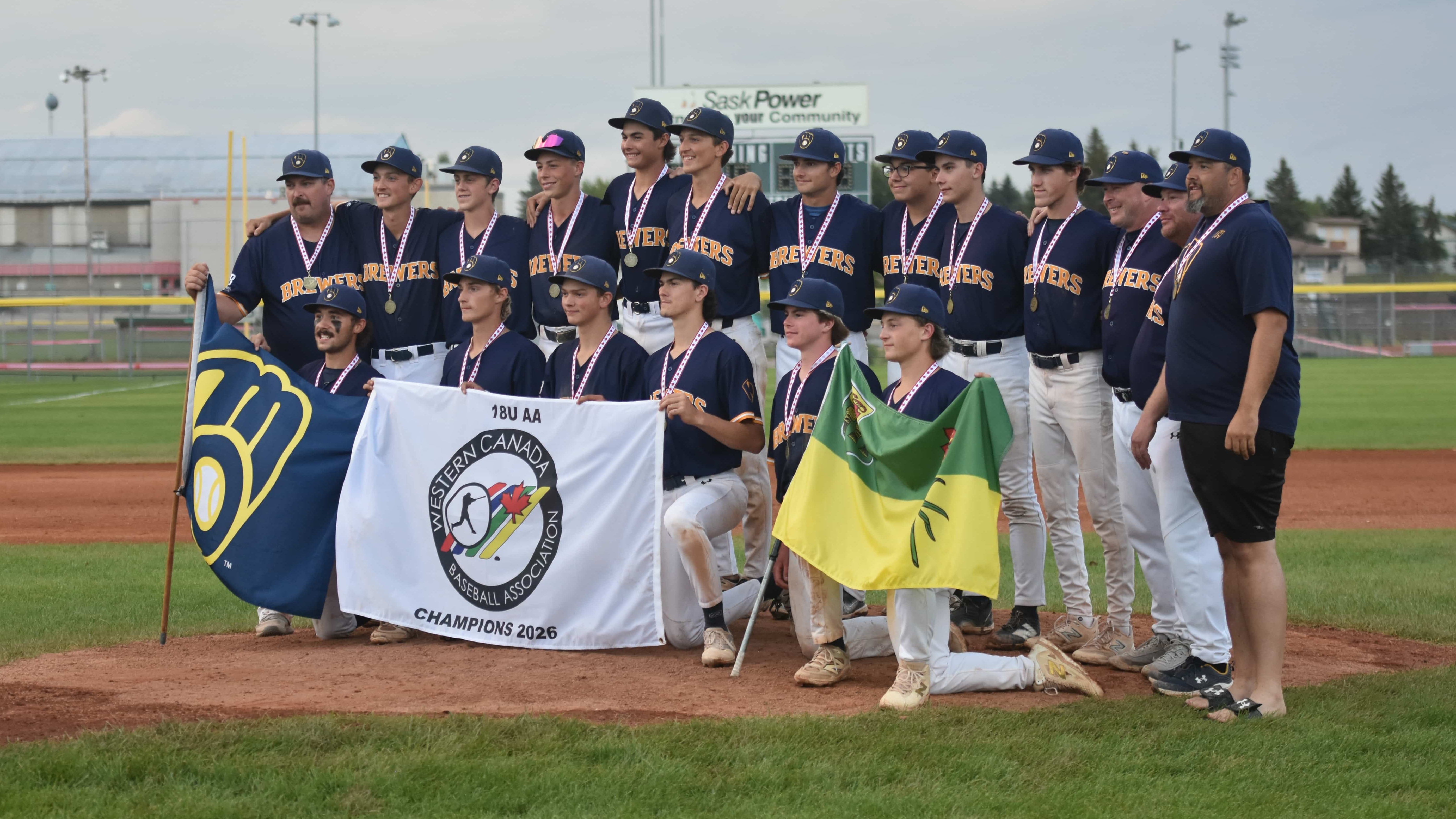 The 2026 U18 AA Western Canadian Baseball Champion Estevan Brewers.