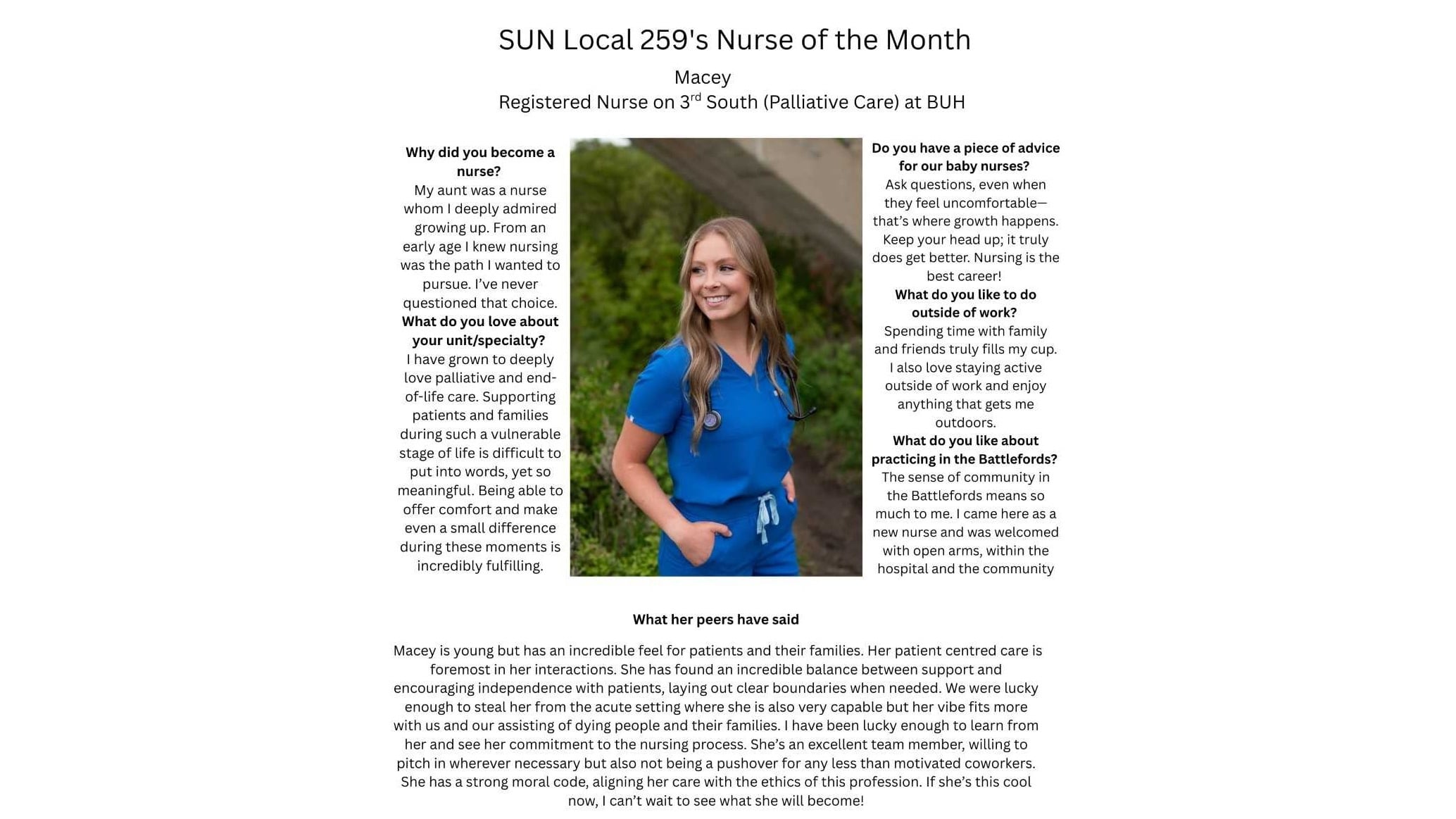 Nurse of the Month poster for Macey.