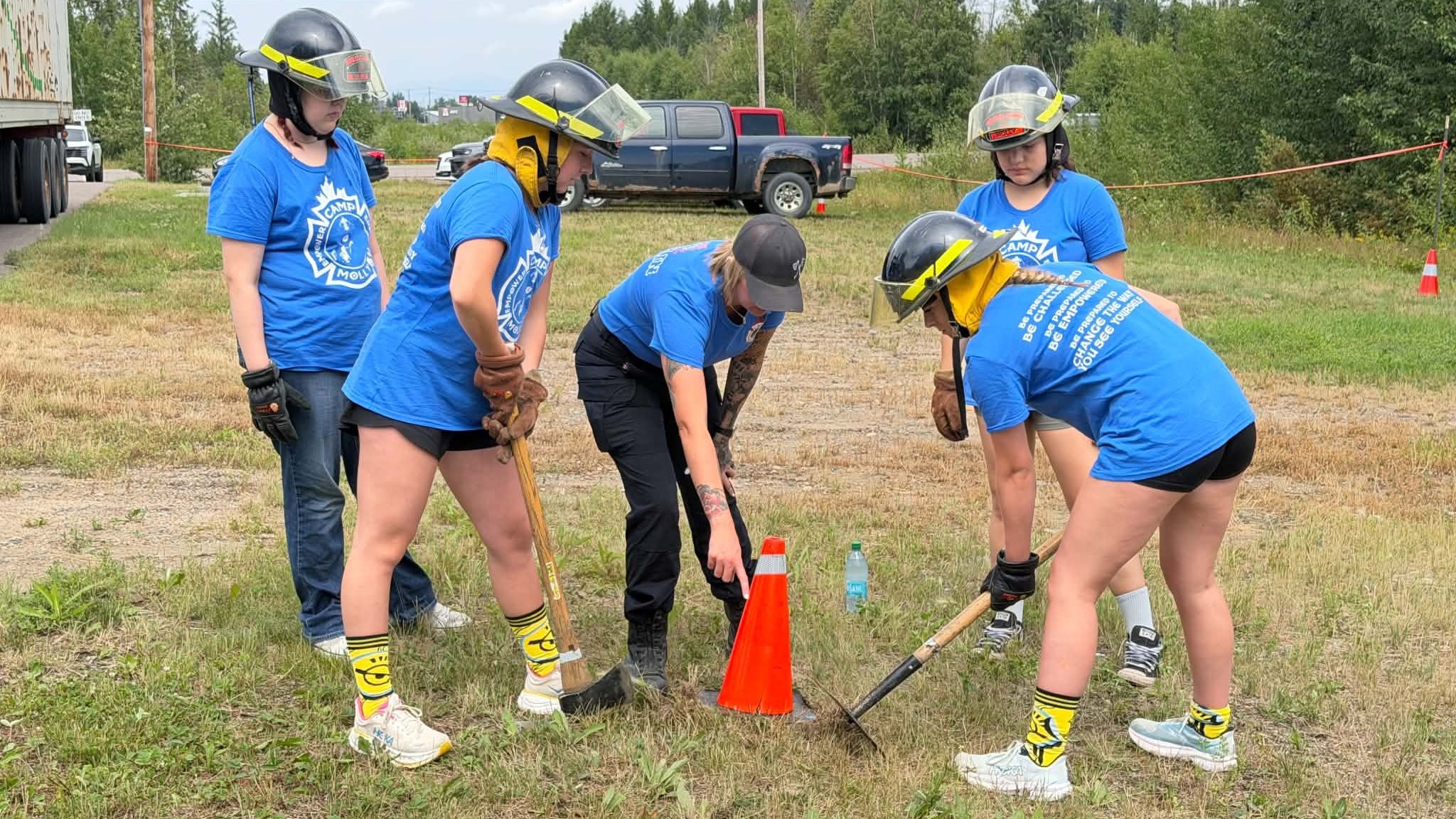 Part of the training involved learning to use firefighting tools and techniques.