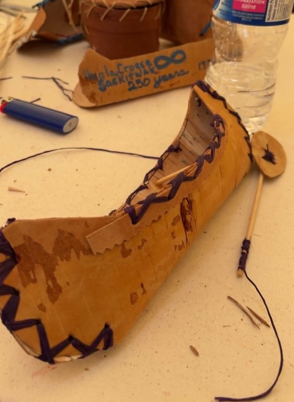 A birchbark canoe Deanna Belhumeur made during the celebration.