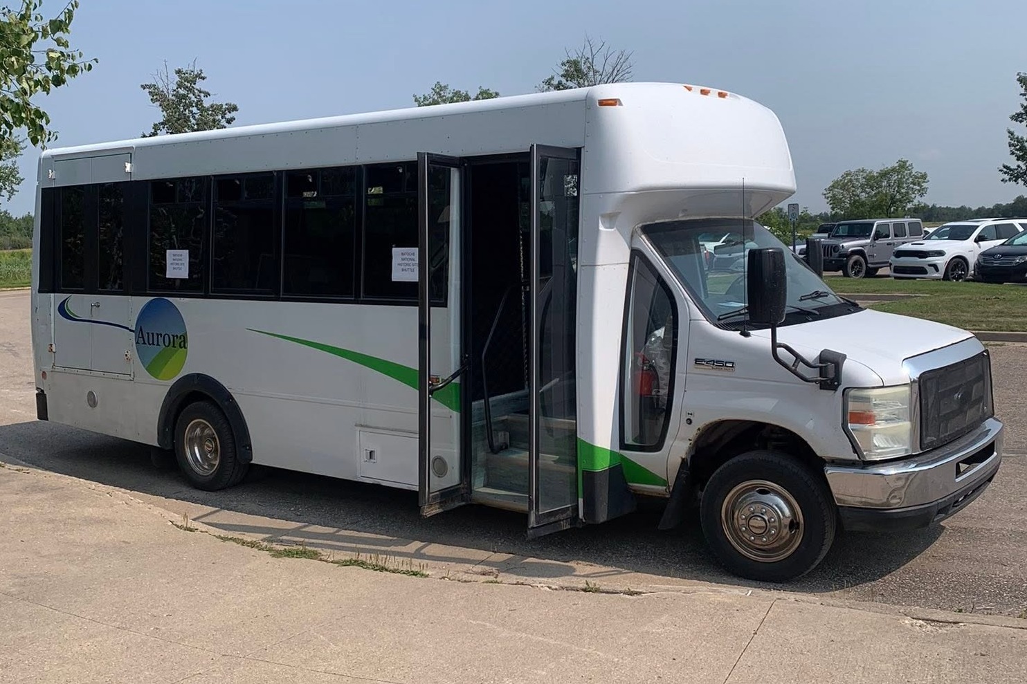 This bus is one of three vehicles that the company currently has.