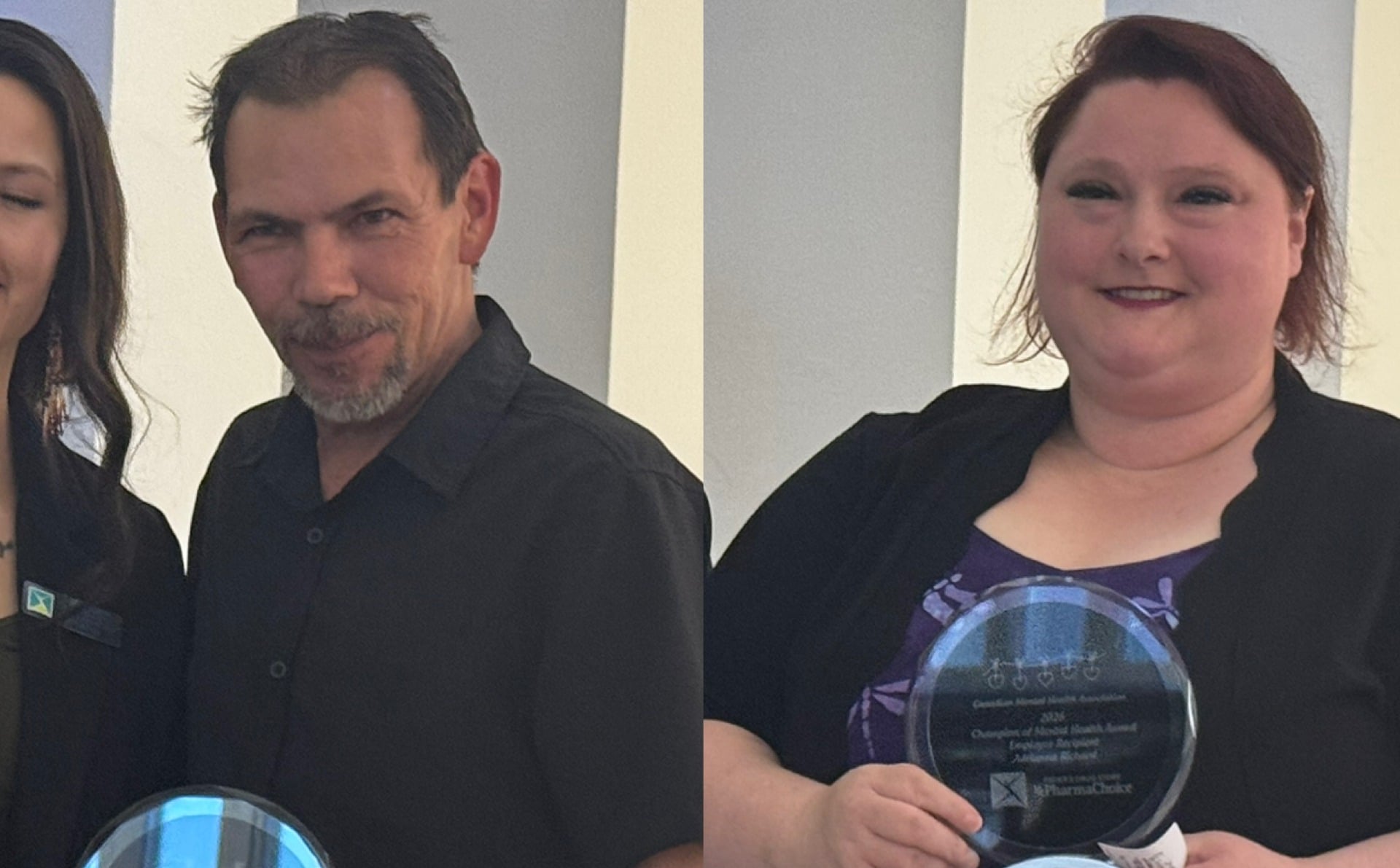 Daniel Villeneuve, left, and Adrianna Richard were recognized with Champion of Mental Health Employee Awards during the Canadian Mental Health Association Battlefords branch’s Champions of Mental Health awards event in North Battleford on May 9, 2026.
