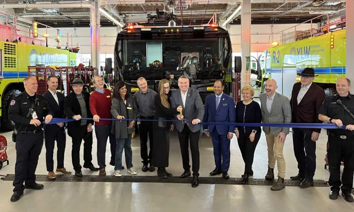 The bays can accommodate up to six emergency response vehicles and is intentionally designed to allow for quicker response times during an emergency.

From left: YLW Crew Captain Peter Mazar, Doug Gilchrist, Councillor Cannan, Councillor Stack, Councillor Singh, YLW Senior Manager Operations and Emergency Services Mark Stella, Chief of Staff for the Office of Stephen Fuhr, Nicole Rustad, Mayor Dyas, YLW CEO Sam Samaddar, Councillor DeHart, Councillor Lovegrove, YLW Crew Captain Chris Lehr.
