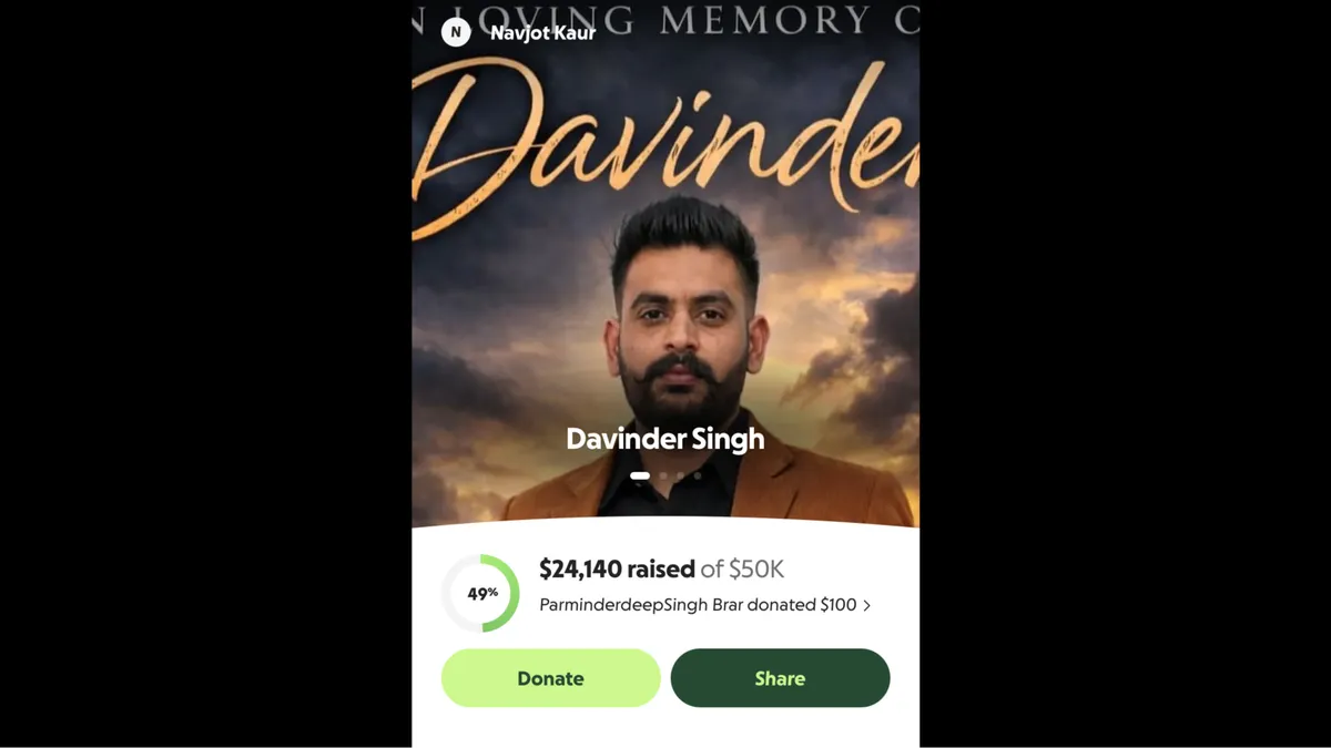Donations made to Davinder Singh's family.