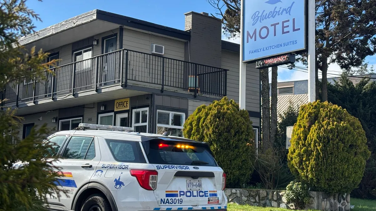RCMP cruisers were parked at the Bluebird Motel for several hours Wednesday, after a stabbing.