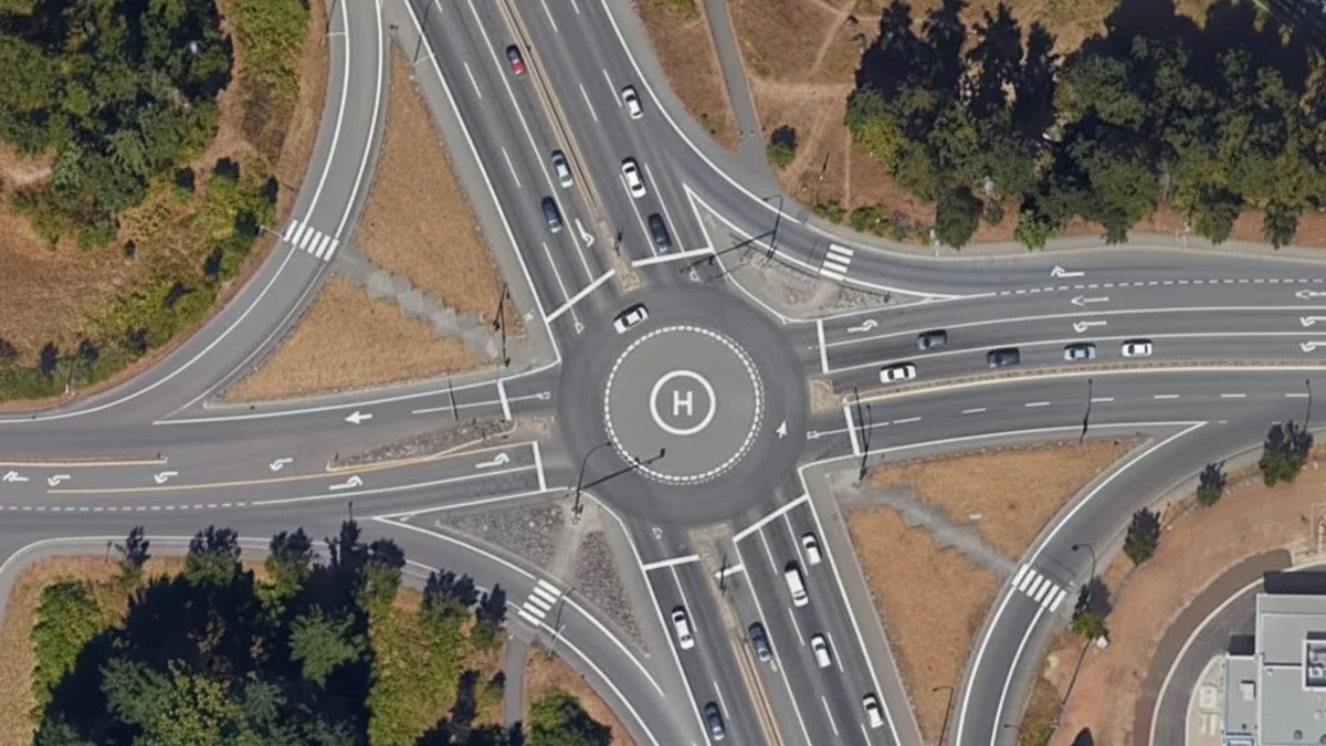 A rendering of the new-look Aulds Rd. intersection with the Nanaimo Parkway, set to feature a helicopter landing pad.