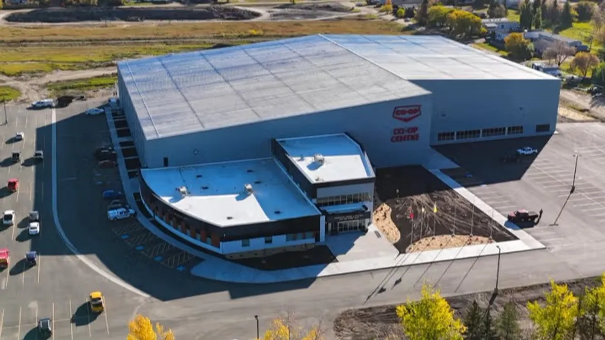 An exterior shot of the Co-op Centre in Meadow Lake.