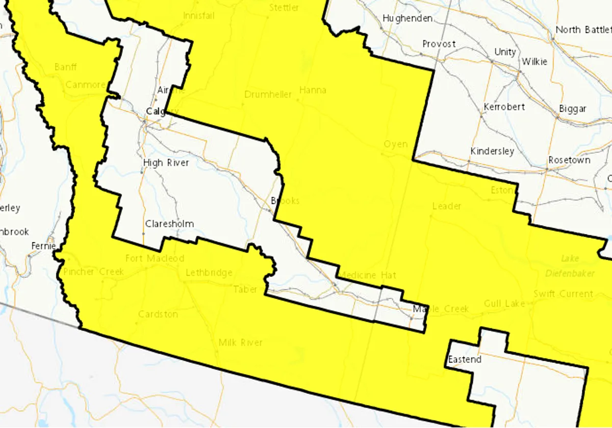 Weather warnings are in place in the Medicine Hat area on Thursday morning.