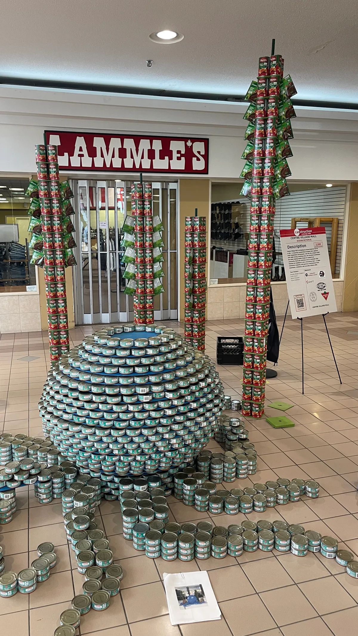 The ocean octopus Canstruction structure from Centre Village Mall.
